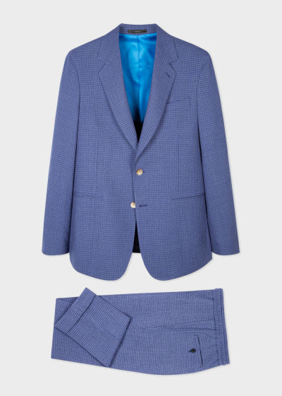 Tailored-Fit Blue Gingham Wool Suit