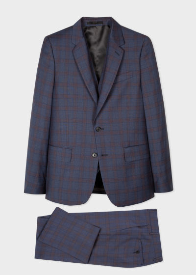 Front view - Men's Tailored-Fit Navy Wool Check Three-Piece Suit Paul Smith