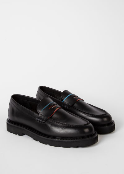 Angled view - Men's Black Leather 'Bishop' Loafers Paul Smith