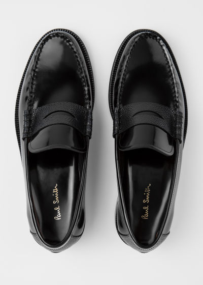 Top down view - Men's Black High-Shine Leather 'Cassini' Loafers Paul Smith