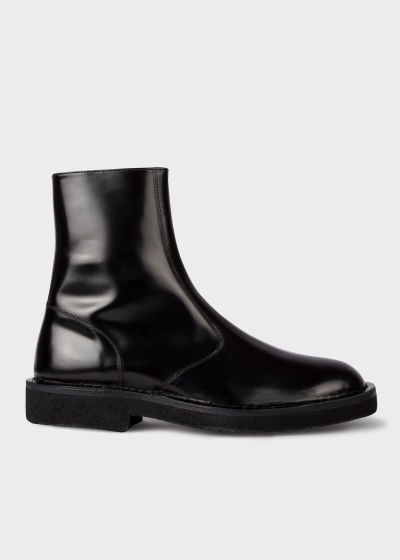 Side view - Men's Black Leather 'Harmon' Boots Paul Smith