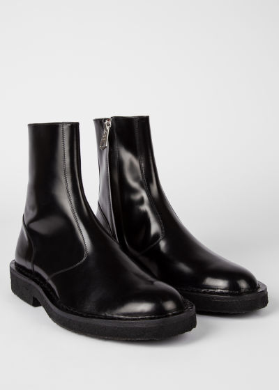 Angled view - Men's Black Leather 'Harmon' Boots Paul Smith