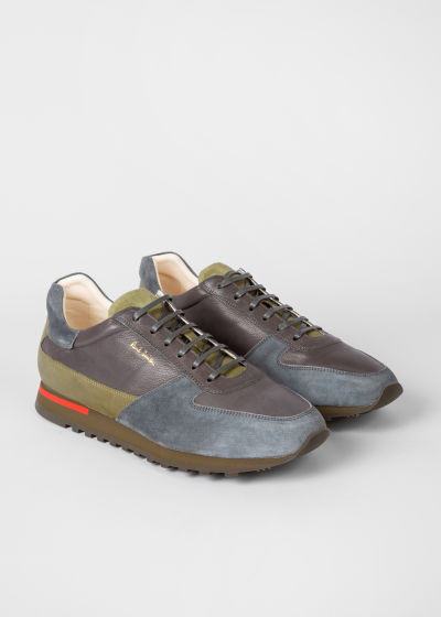 Product View - Men's Grey And Khaki Eco Leather 'Velo' Sneakers Paul Smith
