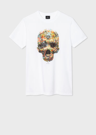 폴스미스 Paulsmith Slim-Fit White Sticker Skull Print T-Shirt