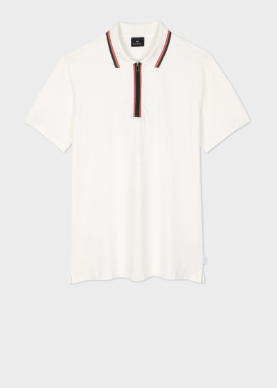 폴스미스 Paulsmith Ecru Zip Neck Stretch-Cotton Polo Shirt