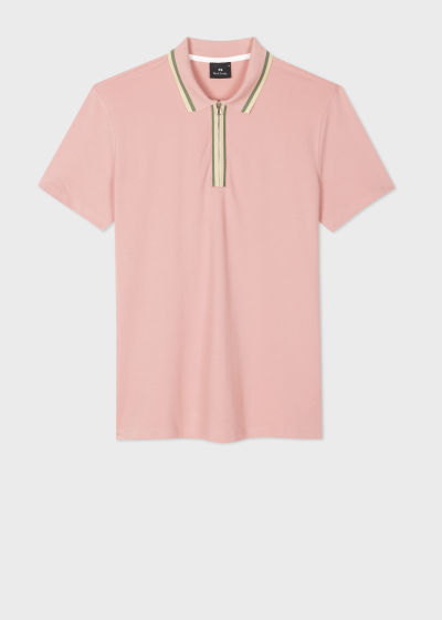 폴스미스 Paulsmith Light Pink Zip Neck Stretch-Cotton Polo Shirt