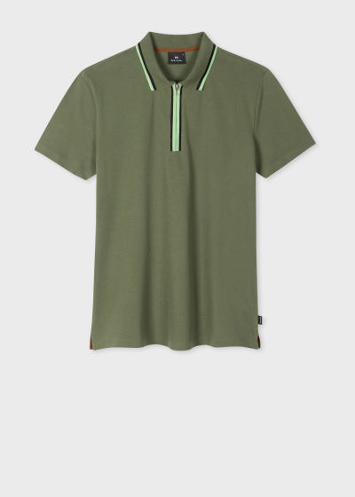 폴스미스 Paulsmith Khaki Zip Neck Stretch-Cotton Polo Shirt