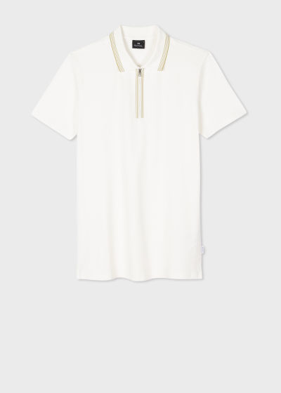 폴스미스 Paulsmith White Zip Neck Stretch-Cotton Polo Shirt
