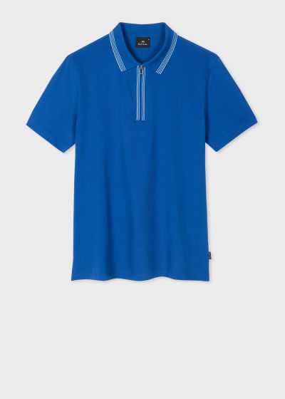 폴스미스 Paulsmith Cobalt Blue Zip Neck Stretch-Cotton Polo Shirt