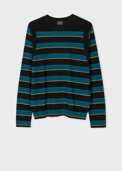 폴스미스 Paulsmith Black and Teal Stripe Merino Wool Sweater