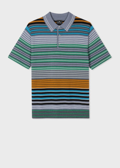폴스미스 Paulsmith Grey Multi-Stripe Merino Wool Polo Shirt