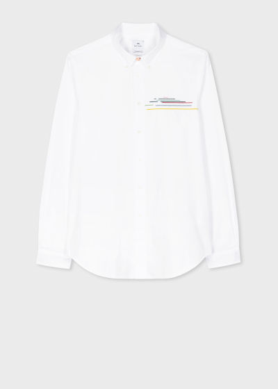 폴스미스 Paulsmith Tailored-Fit White Embroidered Stripe Cotton Shirt