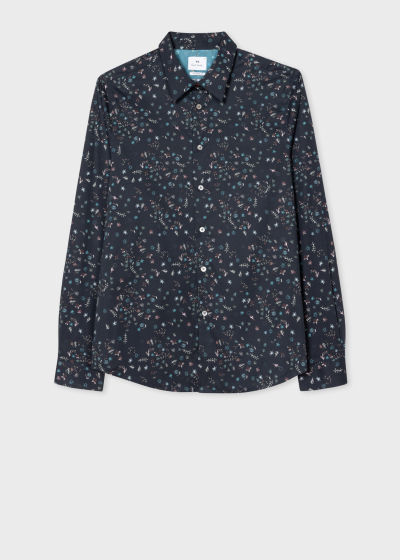 폴스미스 Paulsmith Tailored-Fit Navy Micro Floral Print Shirt