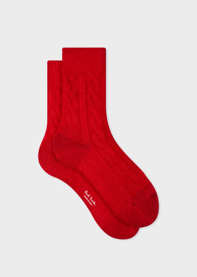 Front View - Red Cashmere-Blend Cable Knit Socks Paul Smith