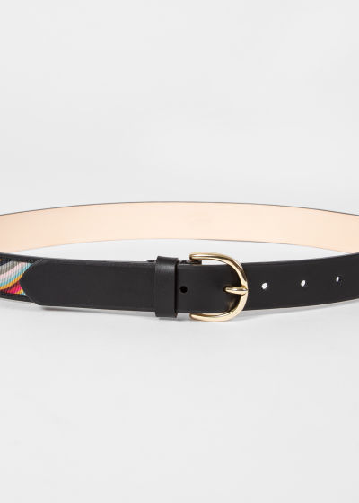 Detail view - Women's Black Leather Belt With 'Swirl' Grosgrain Centre Paul Smith 