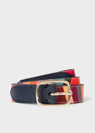 Front view - Women's Navy Leather Belt With 'Swirl' Panel Paul Smith