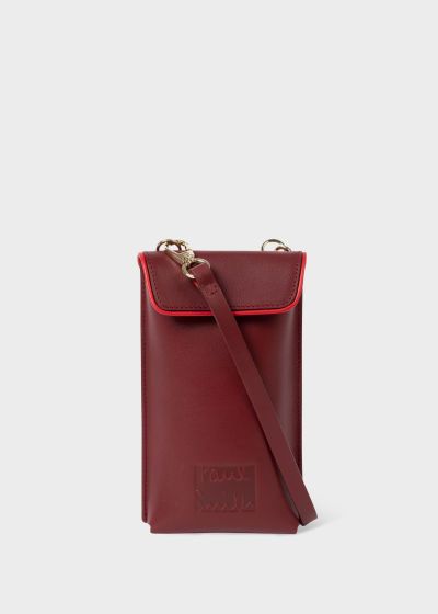 Front View - Women's Maroon Padded Leather Phone Pouch Paul Smith