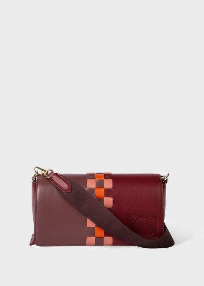 Product View - Women's Burgundy Leather 'Screen Check' Cross-Body Bag Paul Smith