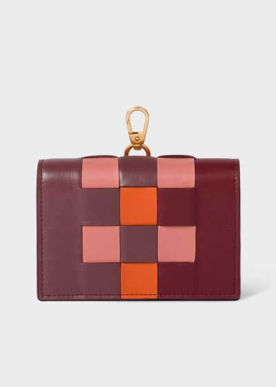 Front view - Women's Burgundy Leather 'Screen Check' Credit Card Purse Paul Smith