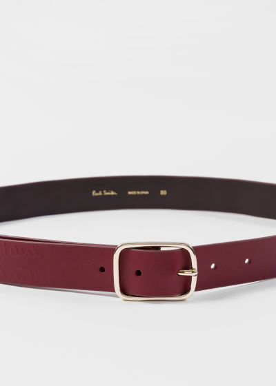 Buckle view - Women's Burgundy 'Screen Check' Leather Belt Paul Smith