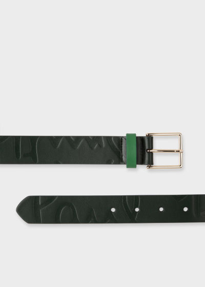 Front View - Green Embossed Logo Belt Paul Smith
