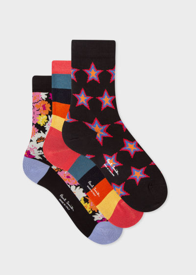 Front view - Women's Floral And Star Socks Three Pack Paul Smith
