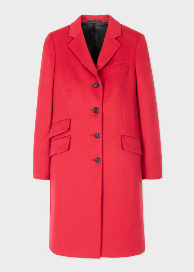Front View - Raspberry Cashmere-Blend Epsom Coat Paul Smith