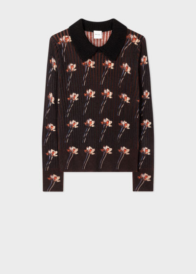 Pull Femme Noir "Shadow Floral" Col Collier Paul Smith - Vue de face