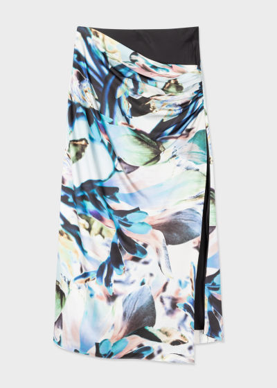 Front View - Blue 'Solarised Floral' Wrap Midi Skirt Paul Smith