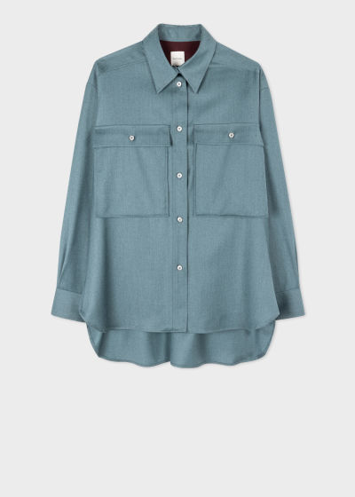 Front View - Women's Blue Cashmere-Blend Overshirt Paul Smith