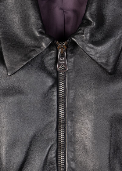 Detail View - Black Leather Slim-Fit Zip Up Jacket Paul Smith