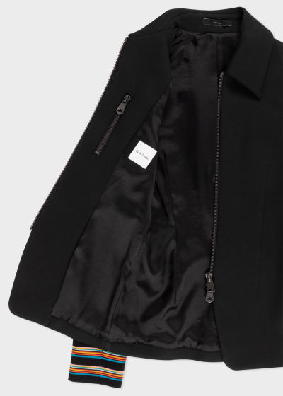 Detail View - Black Zip Up 'Signature Stripe' Jacket Paul Smith