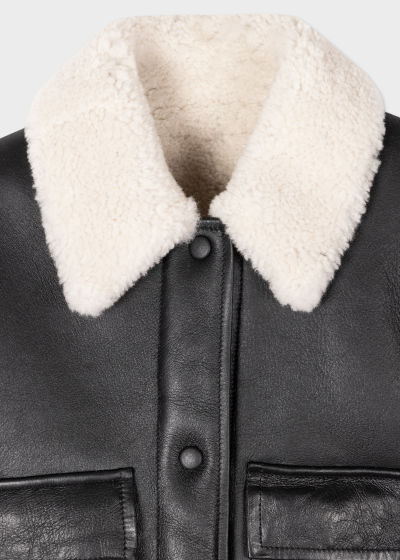 Detail View - Black Leather Shearling Lined Cropped Jacket Paul Smith