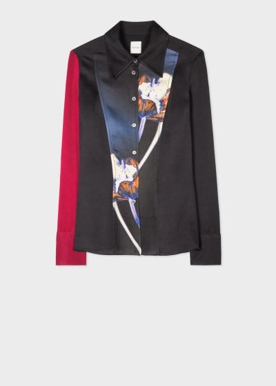 Product View - Women's Black Slim-Fit 'Shadow Floral' Satin Shirt Paul Smith