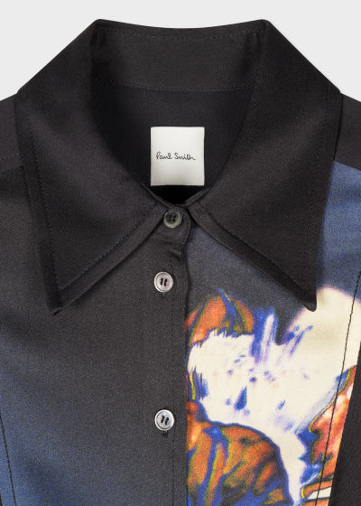 Product View - Women's Black Slim-Fit 'Shadow Floral' Satin Shirt Paul Smith