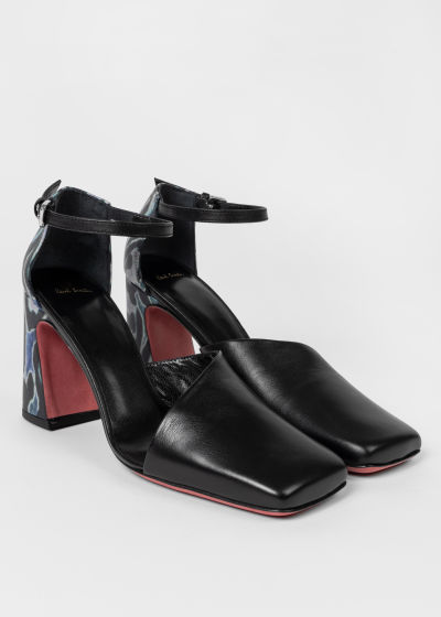 Angled view - Women's Black Leather 'Evelyn' Heeled Shoes Paul Smith