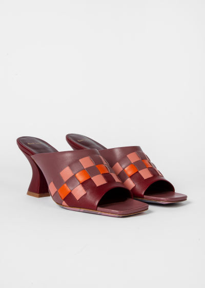 Product View - Women's Bordeaux 'Screen Check' 'Ford' Leather Mules Paul Smith
