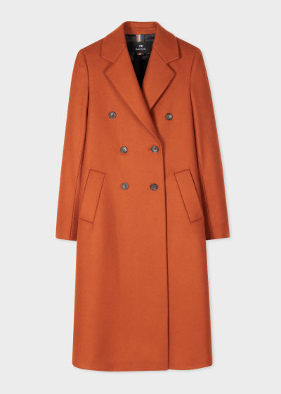 Front View - Women's Rust Cashmere-Blend Double-Breasted Coat Paul Smith