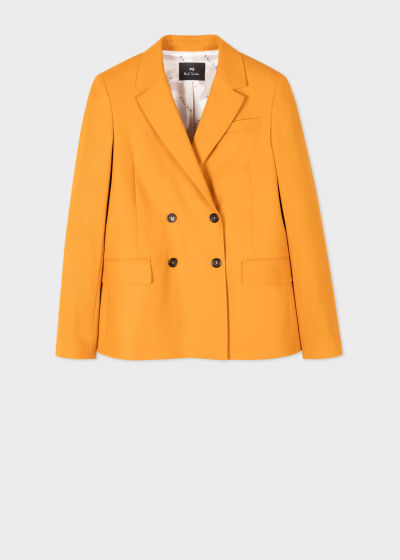 Front View - Women's Mustard Wool-Hopsack Double-Breasted Blazer Paul Smith