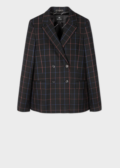 Product View - Women's Black Windowpane Flannel Double-Breasted Blazer Paul Smith