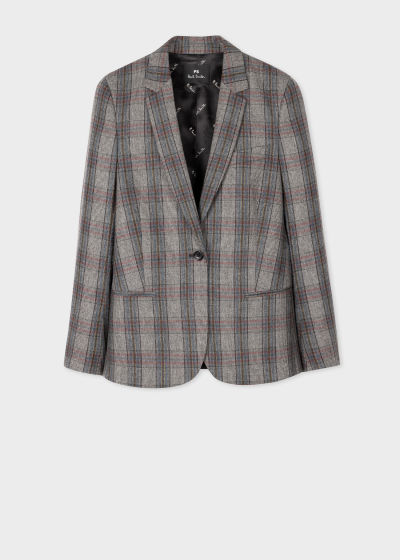 Front View - Grey Check Wool-Blend Blazer Paul Smith