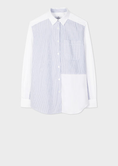 Front View - Pale Blue Pinstripe Contrast Panel Shirt Paul Smith 