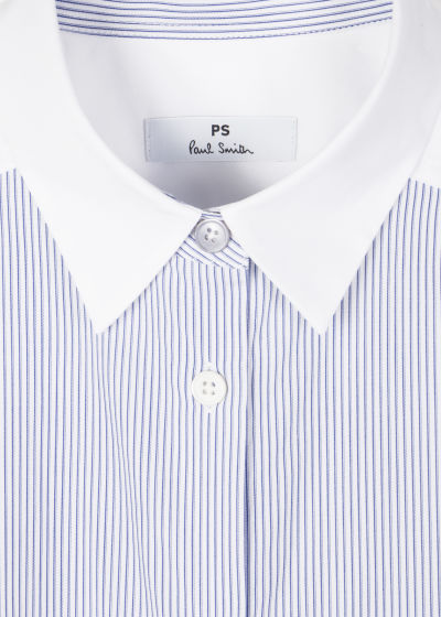 Detail View - Pale Blue Pinstripe Contrast Panel Shirt Paul Smith 