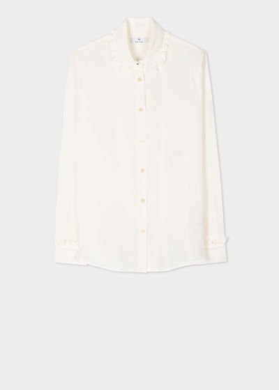 Front View - Cream Silk-Blend Frill Collar Shirt Paul Smith