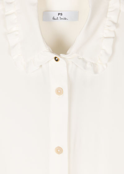 Detail View - Cream Silk-Blend Frill Collar Shirt Paul Smith