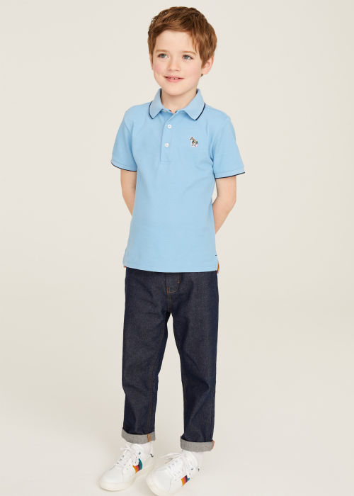 Model view - 2-13 Years Blue Zebra Logo Polo Shirt