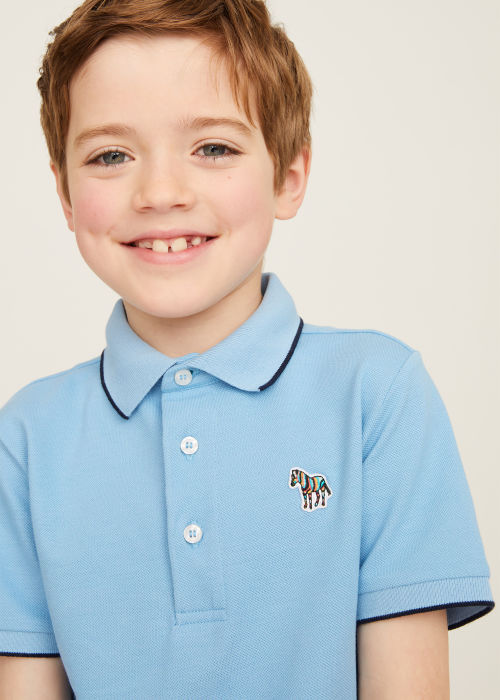 Model view - 2-13 Years Blue Zebra Logo Polo Shirt