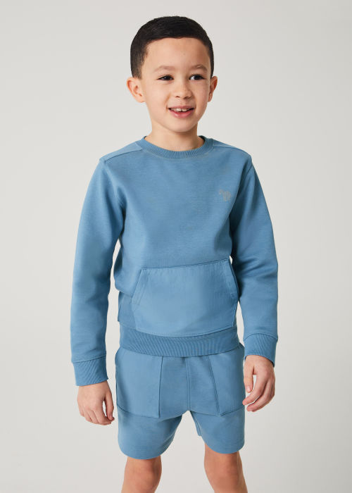 Model view - 2-13 Years Blue Nylon Contrast Sweatshirt