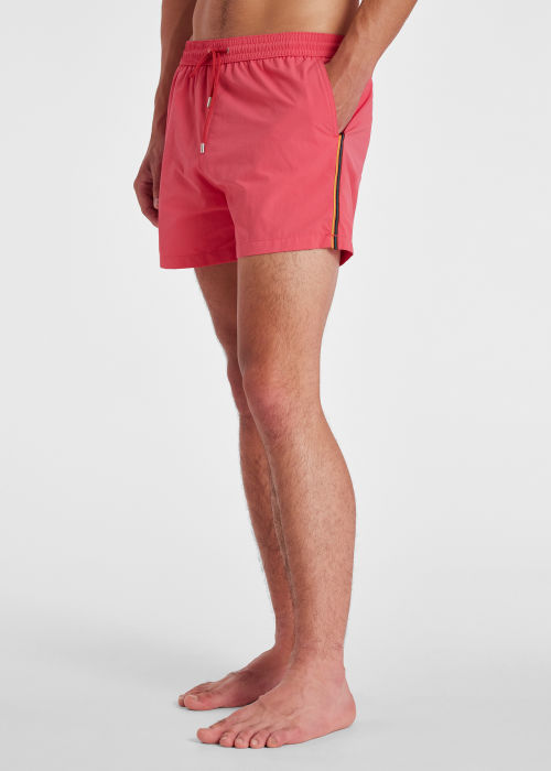 Model View - Men's Washed Red 'Artist Stripe' Swim Shorts Paul Smith