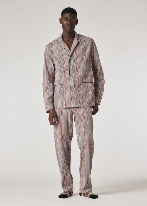 Deuk Voor type plakband Men's 'Signature Stripe' Cotton Pyjama Set With Navy Trims